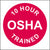 10 Hour OSHA Trained Hard Hat Safety Decal printed in red and white.