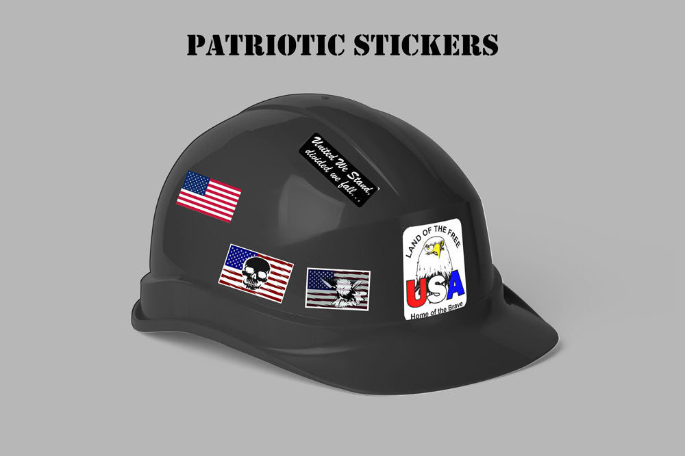 Patriotic Stickers Applied To A Hard Hat.