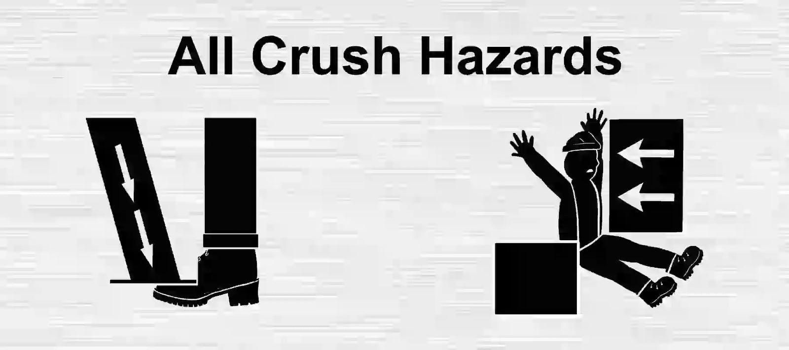 Collection of all our crush hazard stickers and signs for cranes.