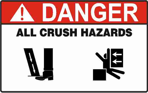 Collection of all our crush hazard stickers and signs for cranes