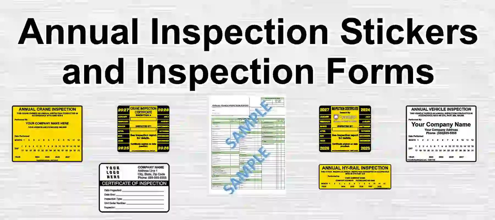 A Collection of Annual Inspection Stickers and Inspection Forms.