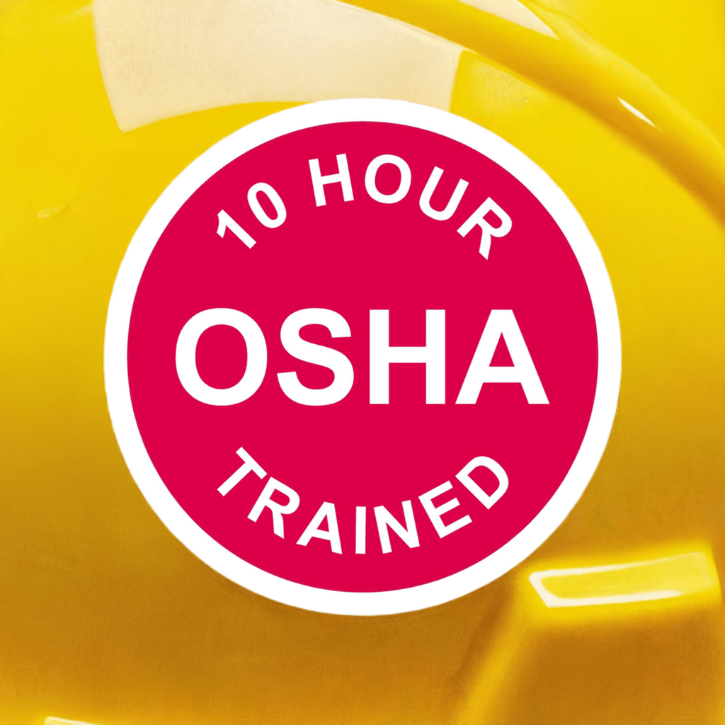 10 hour osha trained sticker on a yellow hard hat.