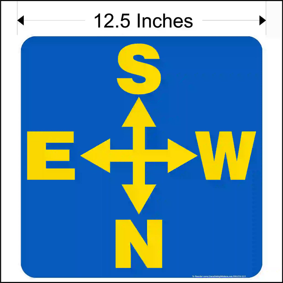 Blue square with yellow compass directions labeled E, S, W, N on a white background.