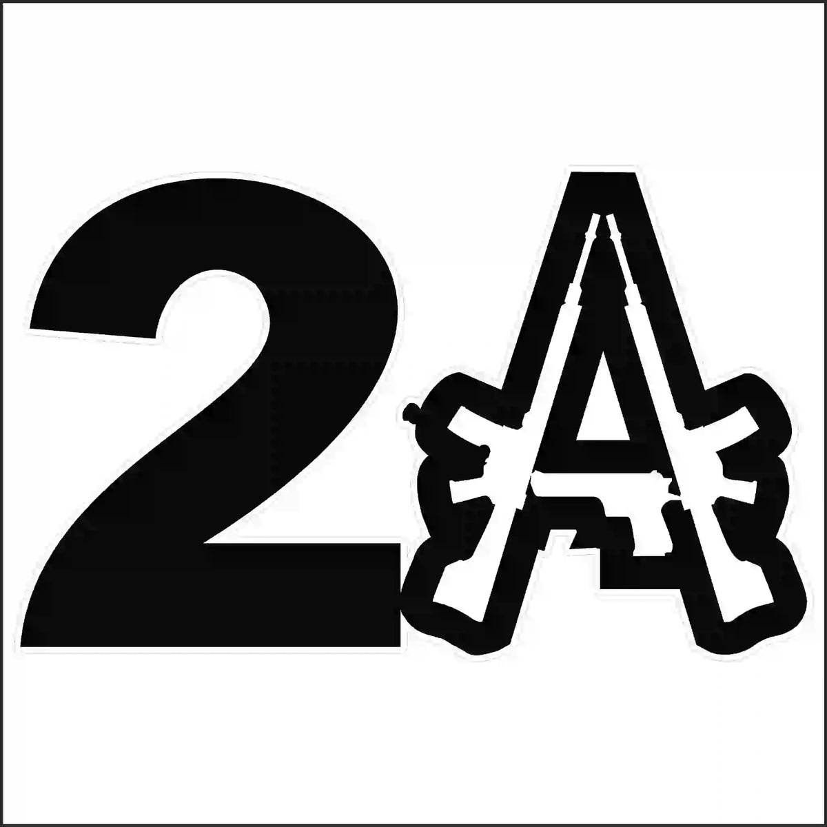 Black 2A Second Amendment sticker design with two rifle silhouettes incorporated into the letter A.