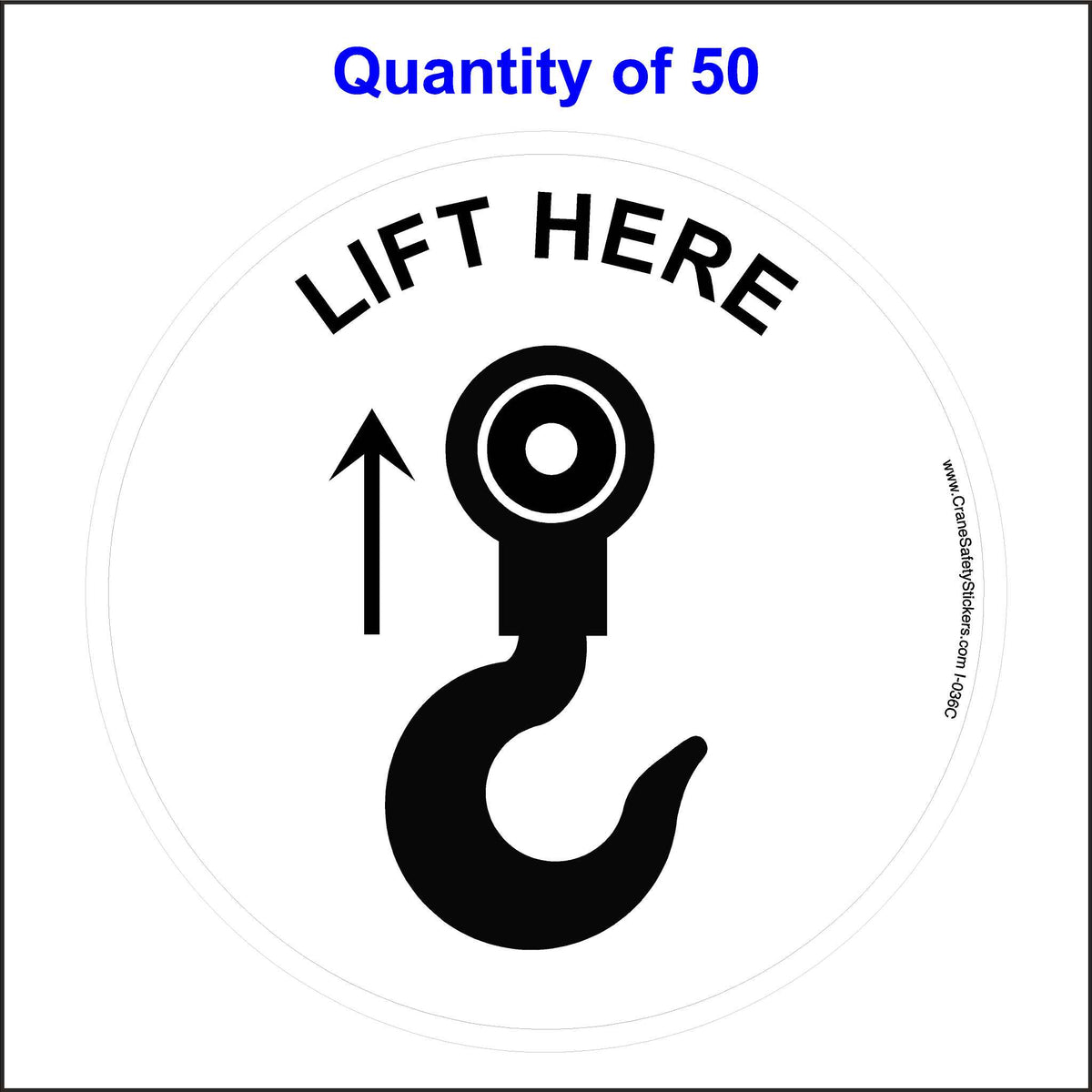 Lift Point Here Sticker Printed with Black ink on a white background. 50 Quantity.