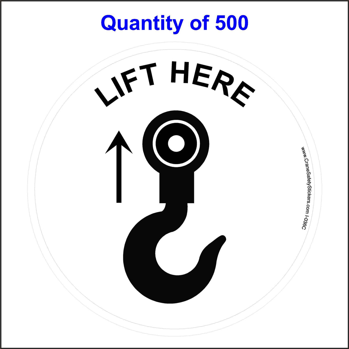 Lift Point Here Sticker Printed with Black ink on a white background. 500 Quantity.