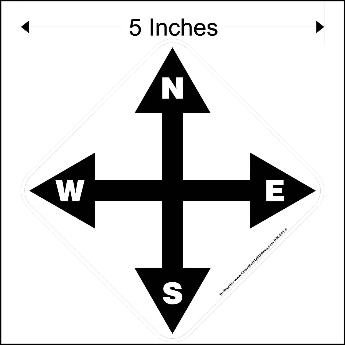 5 Inch North South East West Overhead Crane Directional Decal.