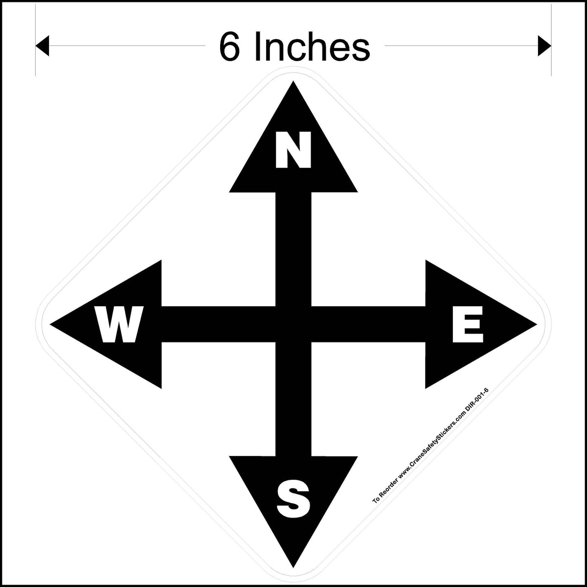 6 Inch North South East West Overhead Crane Directional Decal.