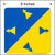 Eight inch square directional decal printed in blue and yellow with triangle arrows pointing direction.