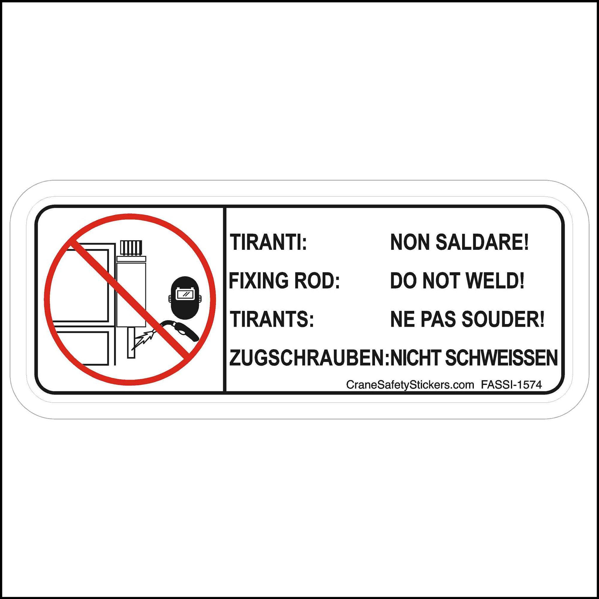 Fassi 1574 Do Not Weld Safety Sticker.