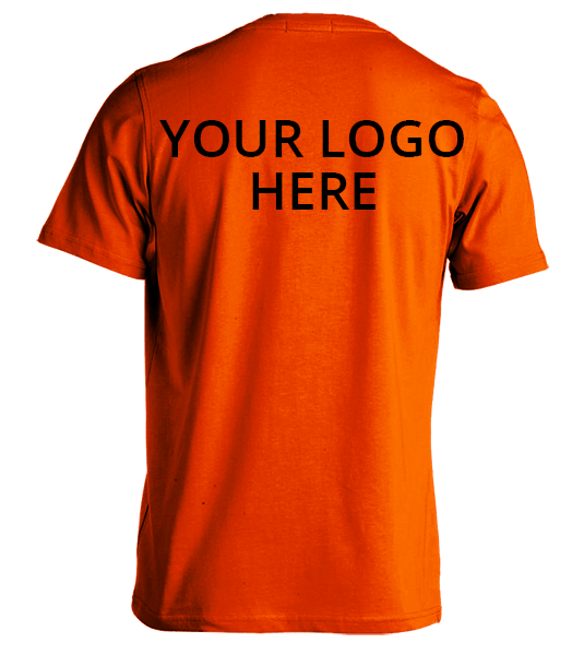 Safety Orange Short Sleeve T-Shirt Printed With Your Company Logo on back.