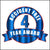 Blue and white accident free four year award sticker.