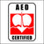AED Certified Sticker printed in red, white, and black.