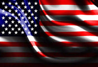 A close-up of a waving American flag with red and white stripes and a blue field of white stars, rendered with glossy fabric-like highlights and shadows.
