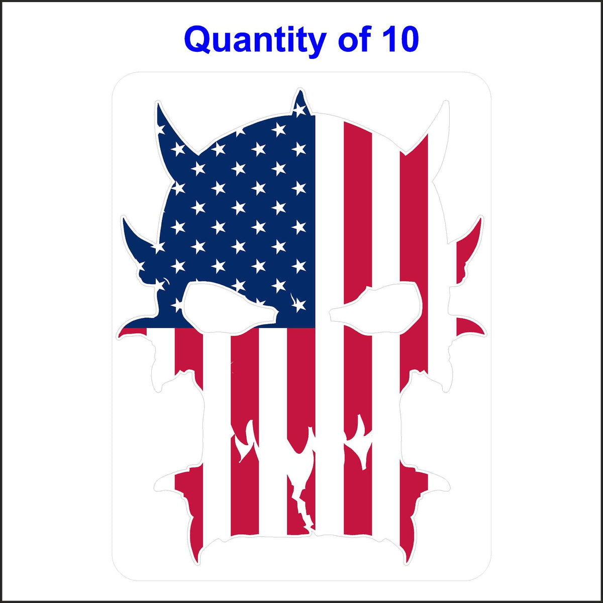 American Flag On Skull Stickers. 10 Quantity.