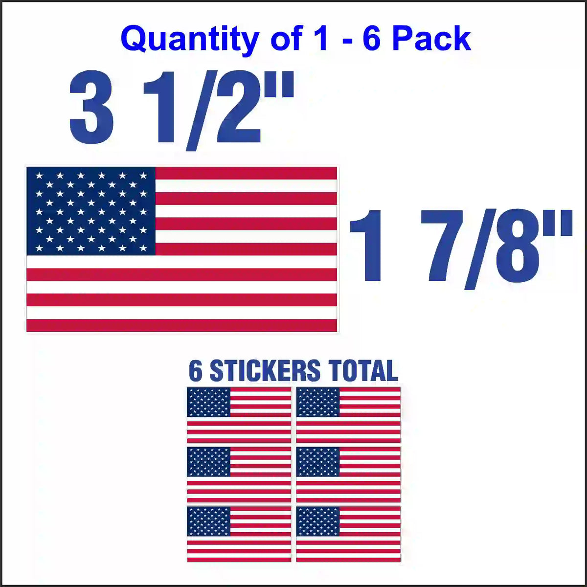 A six-pack of rectangular stickers featuring the American flag design with a white border.