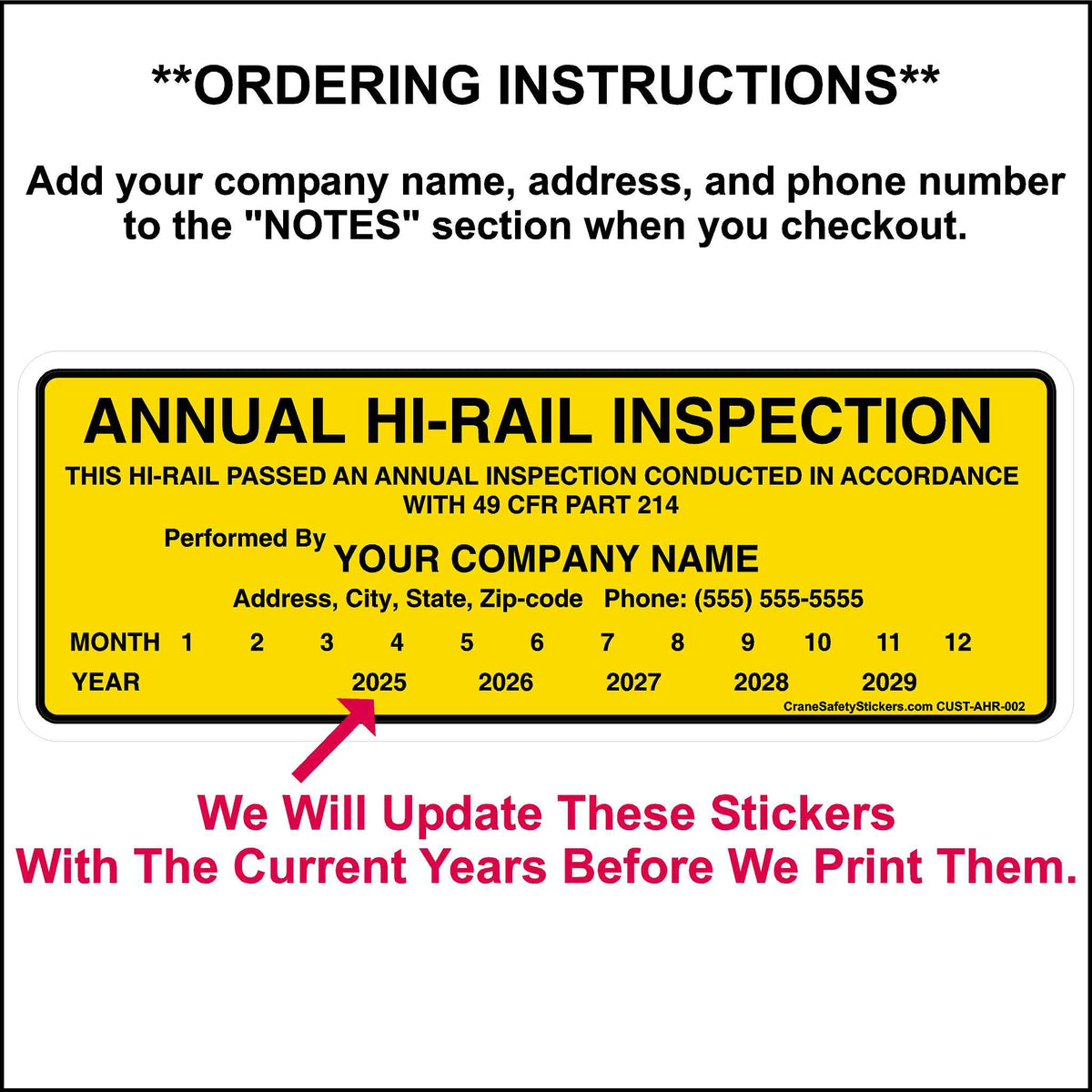 hi-rail inspection stickers. 
