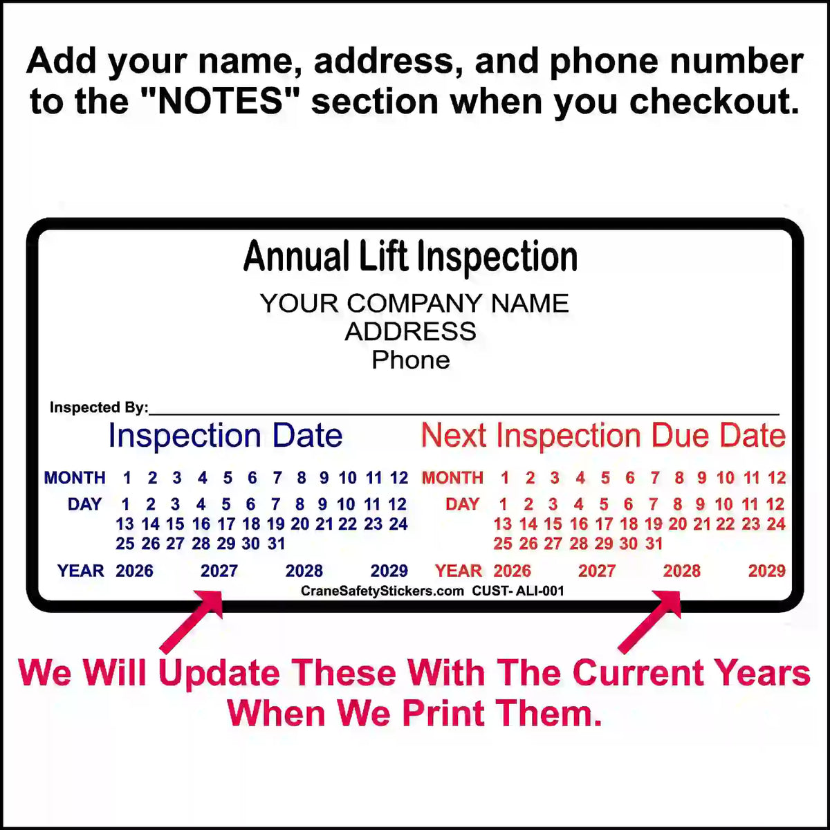 Annual Lift Inspection Stickers
