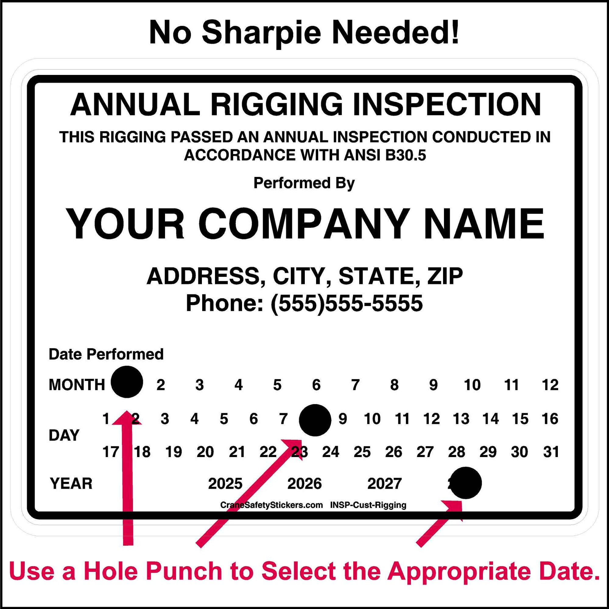 Custom Rigging Inspection Sticker Ready to Print and Ship - Safety Stickers