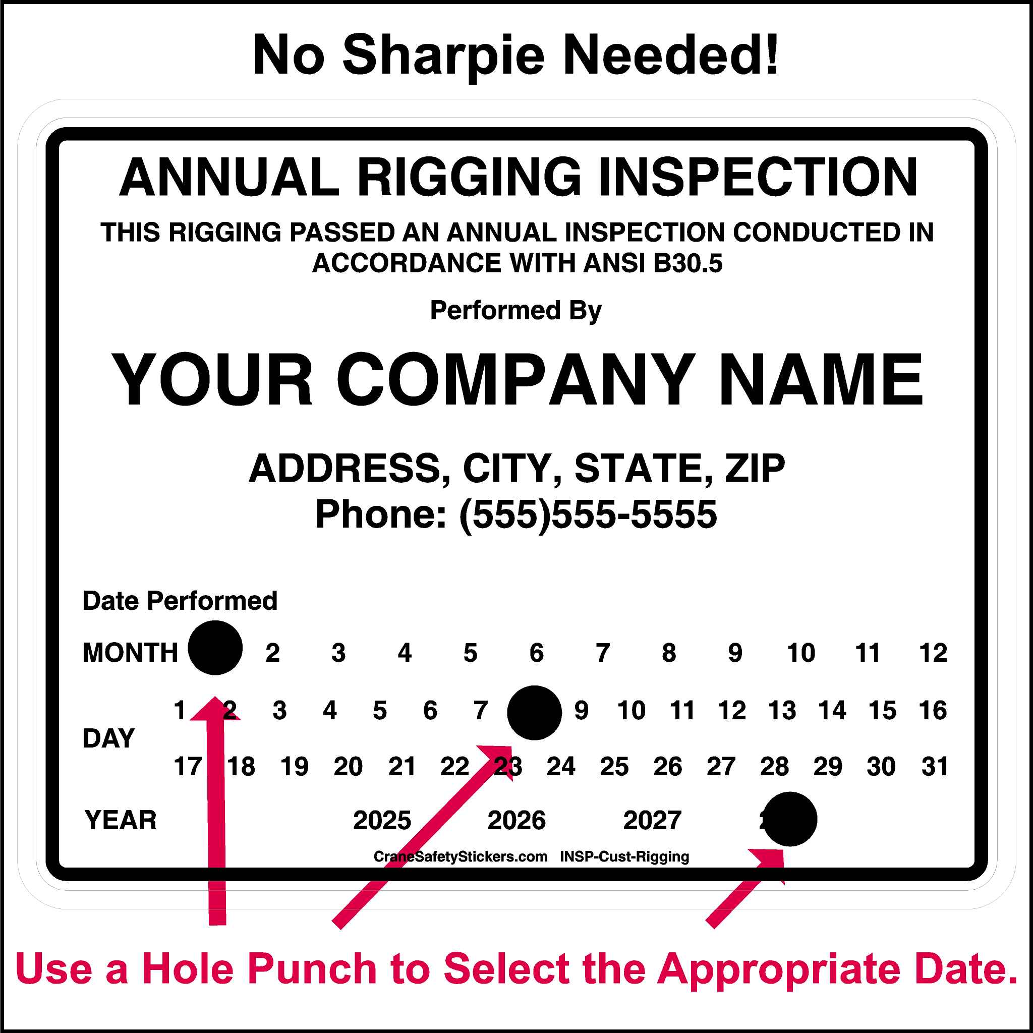 Custom Rigging Inspection Sticker Ready to Print and Ship - Crane ...