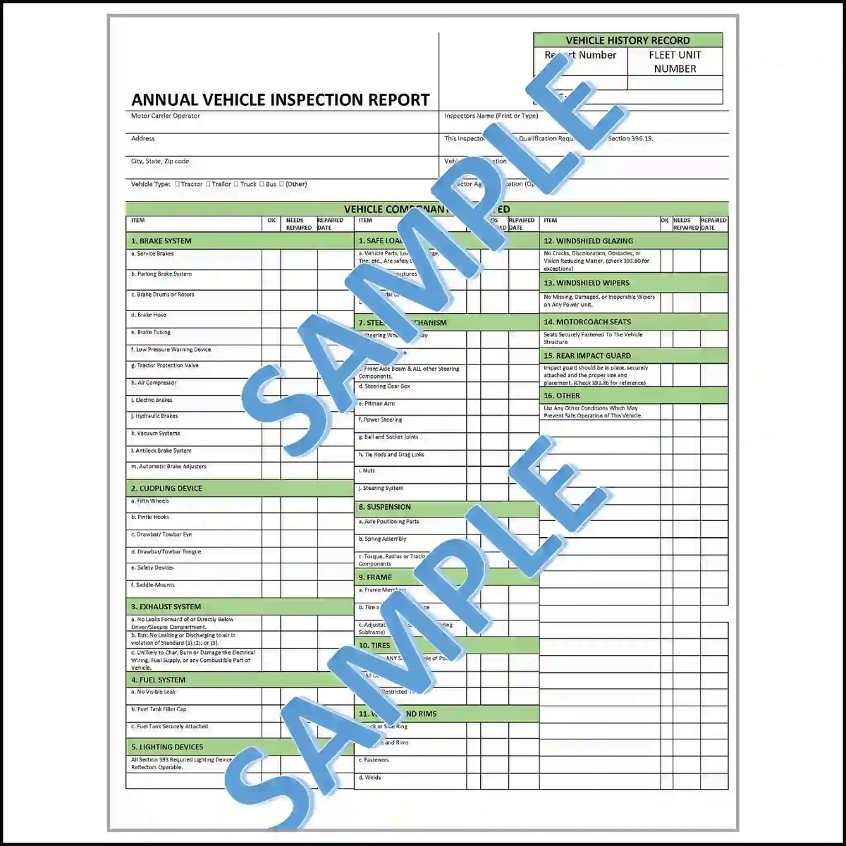 DOT Form 396.19 Vehicle Inspection