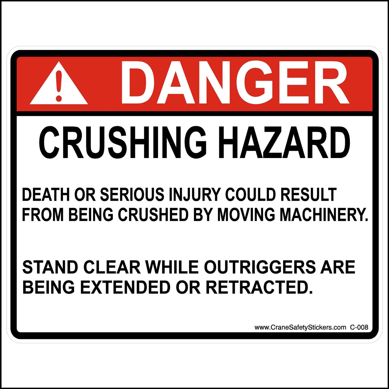 ANSI Safety Label - Warning - Backhoe and Excavator - Avoid Injury/Death -  Vertical