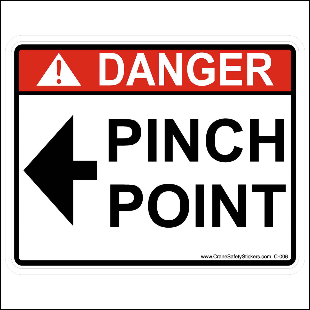 ANSI Warning Danger Pinch Point Decal With Left Arrow.