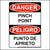 This Bilingual English and Spanish Pinch Point Safety Sticker Is Printed With. DANGER! Pinch Point, PELIGRO punto de aprieto.