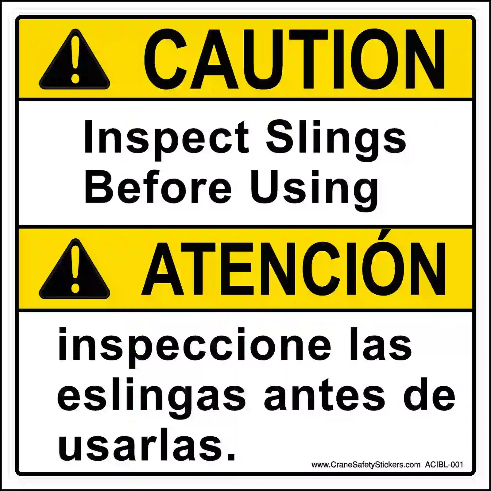 Spanish/English overhead crane: sling inspection reminder