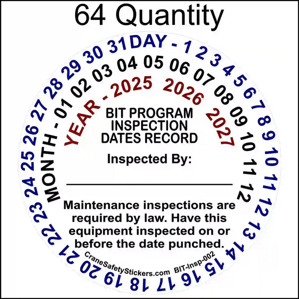 BIT Inspection Stickers - Vehicle Safety - Crane Safety Stickers ...