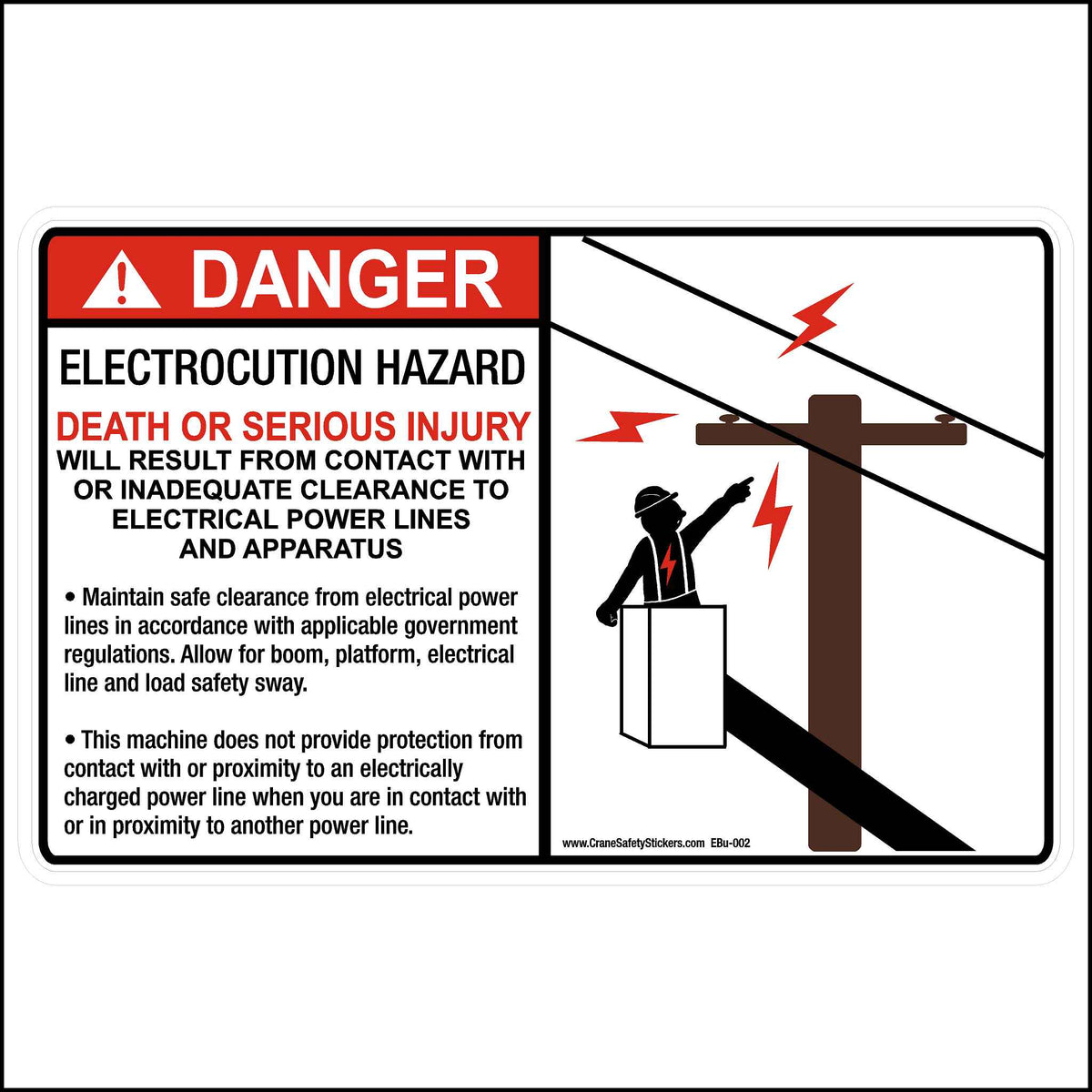 Bucket Truck Electrical Hazard Crane Safety Sticker