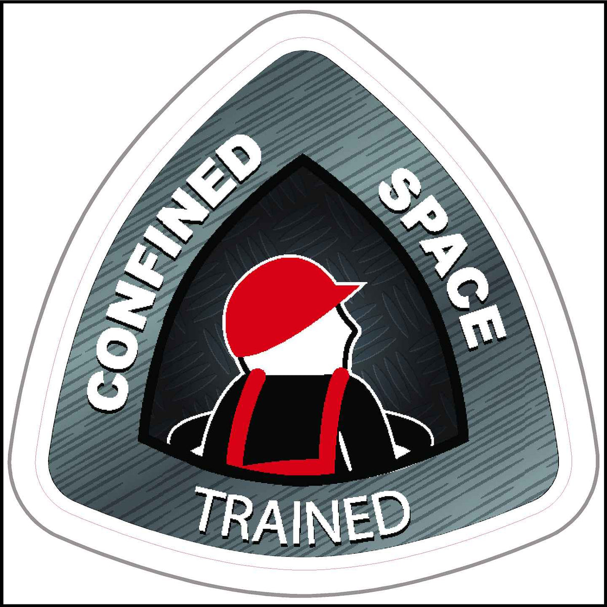 Etched Metal Looking Confined Space Trained Hard Hat Sticker