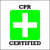 Green and white cross with black lettering reading CPR Certified sticker.