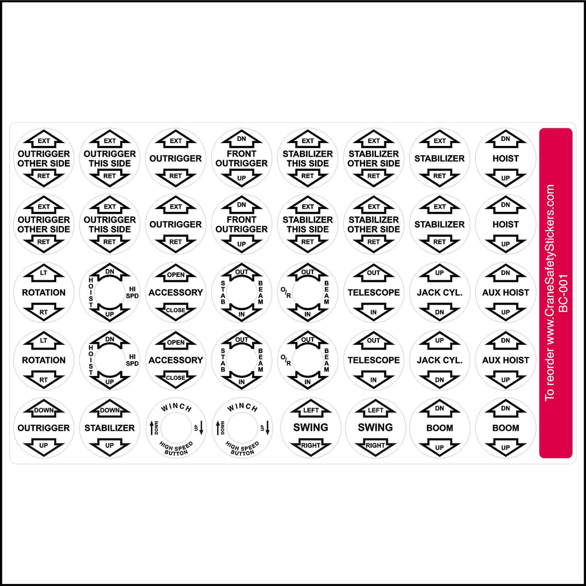 Crane Lever Controls, Crane Control Labels, Manitex Crane, Terex Crane
