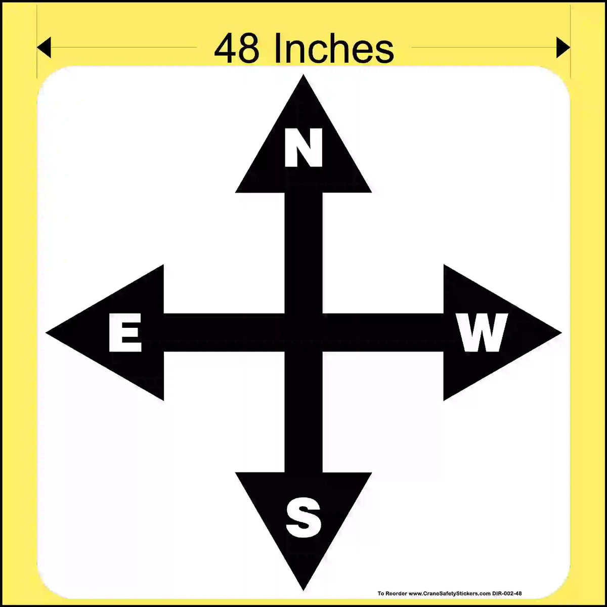 48-inch black compass direction arrows with labeled N, E, W, S on a white background with measurement text.