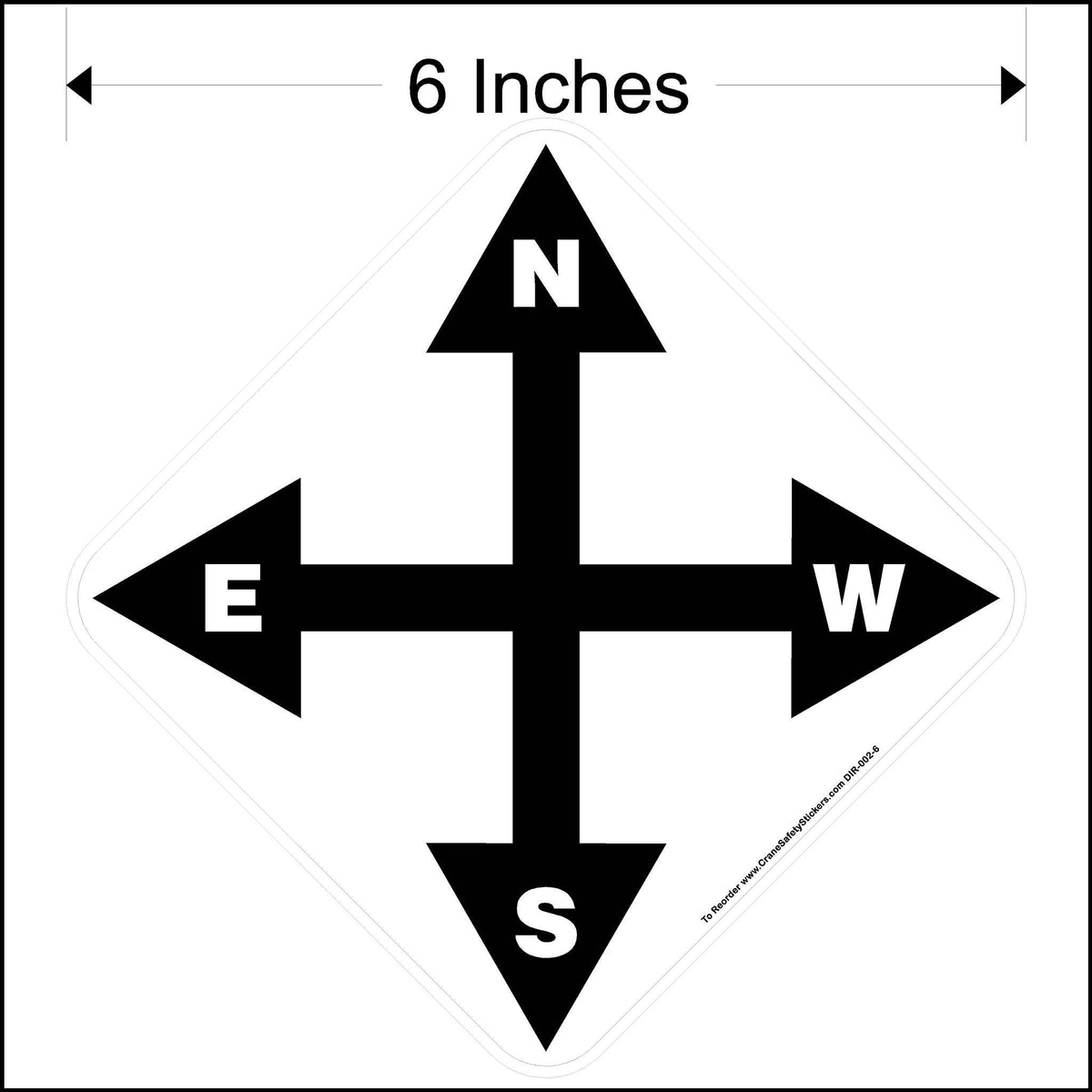 6 Inch North South West East Overhead Crane Directional Decal.