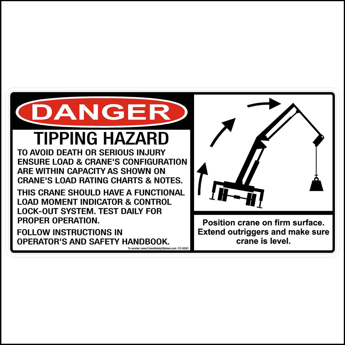 Crane Tipping Hazard Sticker With OSHA Header.