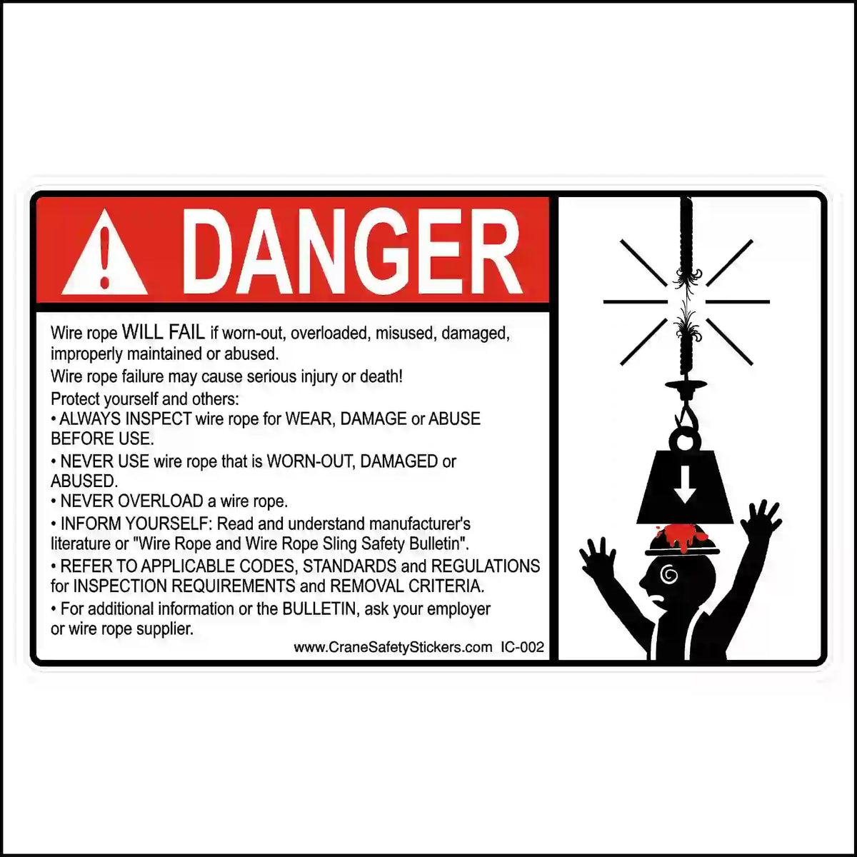 Warning Wire Rope Label Wire Rope Fail Sticker: Always Inspect, Prevent Failure. - Crane Safety ...