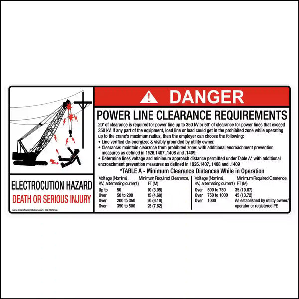 Crawler Crane Power Line Clearance Stickers - Crane Safety Stickers ...