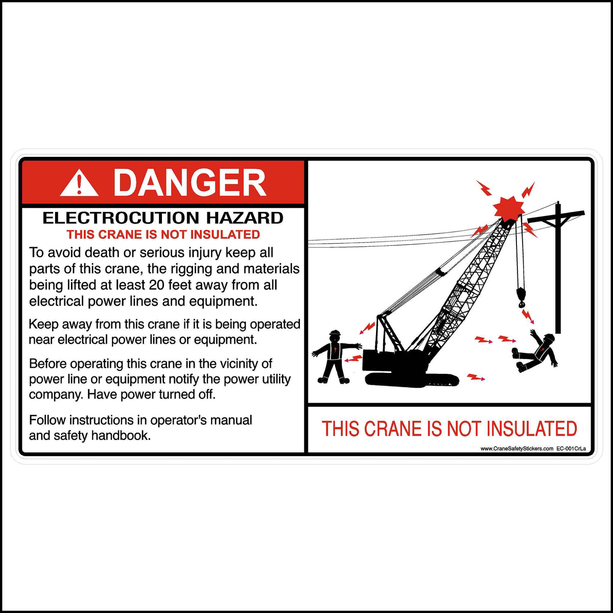 Crawler Crane and Lattice Boom Crane Electrocution Hazard Crane Is Not Insulated Decal Printed With.
