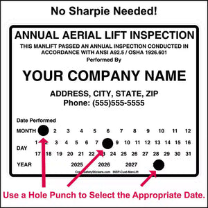 Annual Aerial Lift & Man Lift Inspection Stickers | OSHA & ASME ...