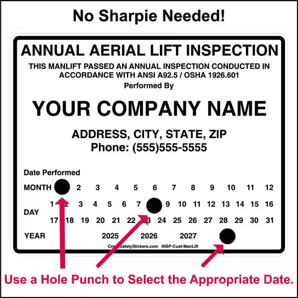Annual Aerial Lift & Man Lift Inspection Stickers | OSHA & ASME ...