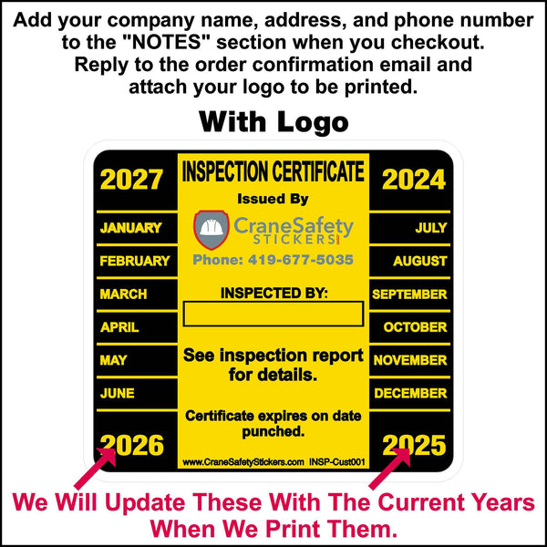 Custom Crane Inspection Sticker Add Your Own Name And Number