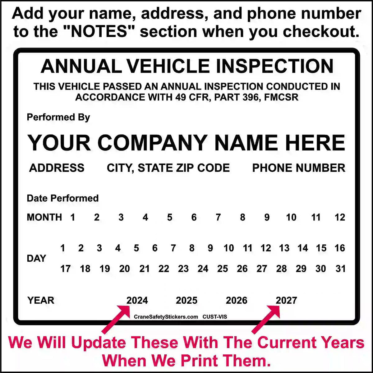 Custom Annual Vehicle Inspection Stickers for FMCSA Compliance