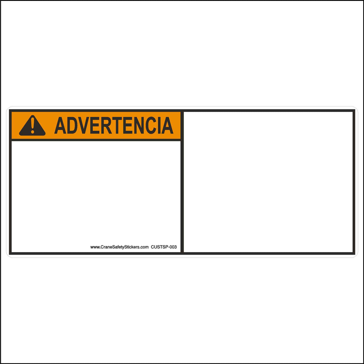 Custom Spanish WARNING safety sticker, ADVERTENCIA. Add your own text.