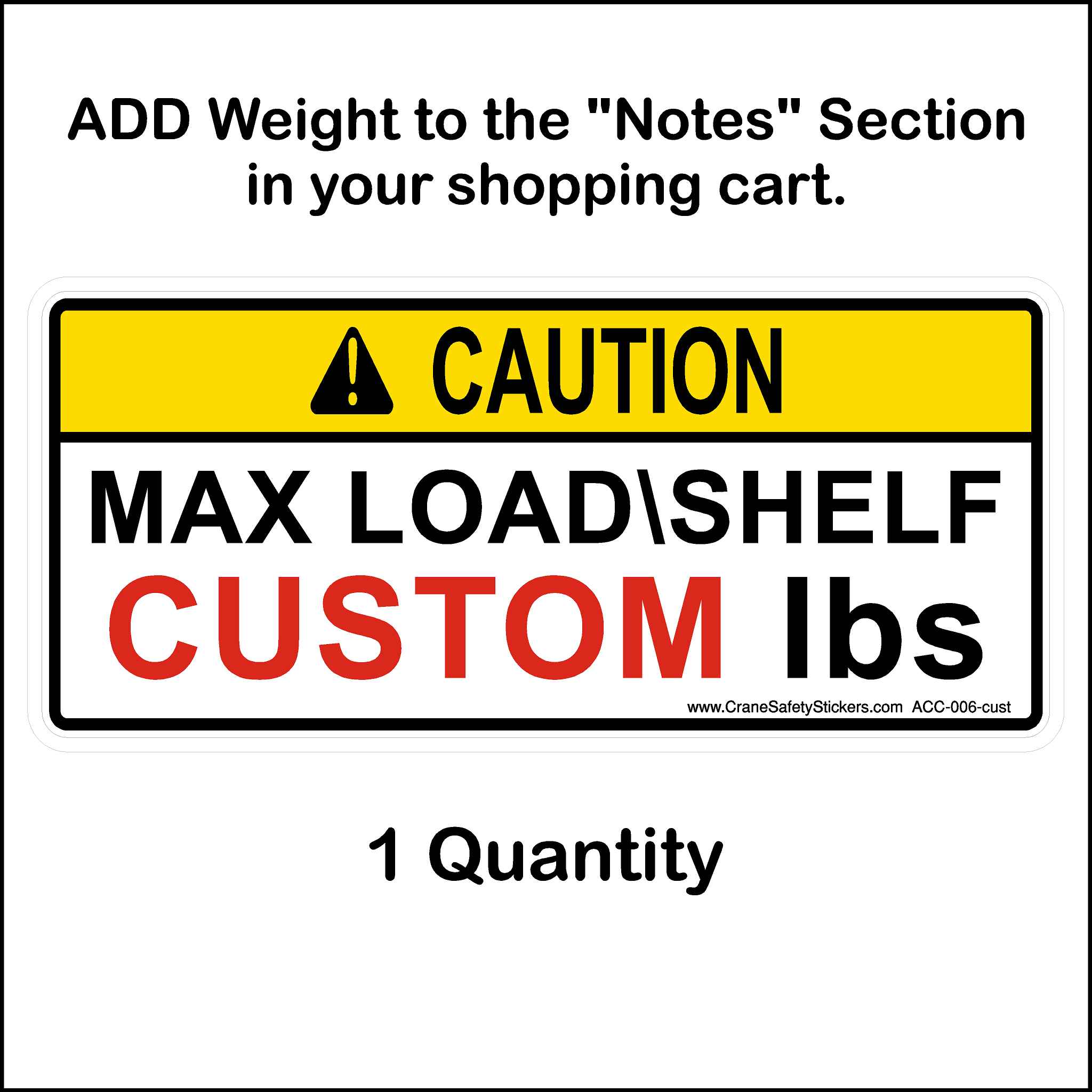 Custom Small Pallet Racking Sticker Printed with Caution Max Load Shel