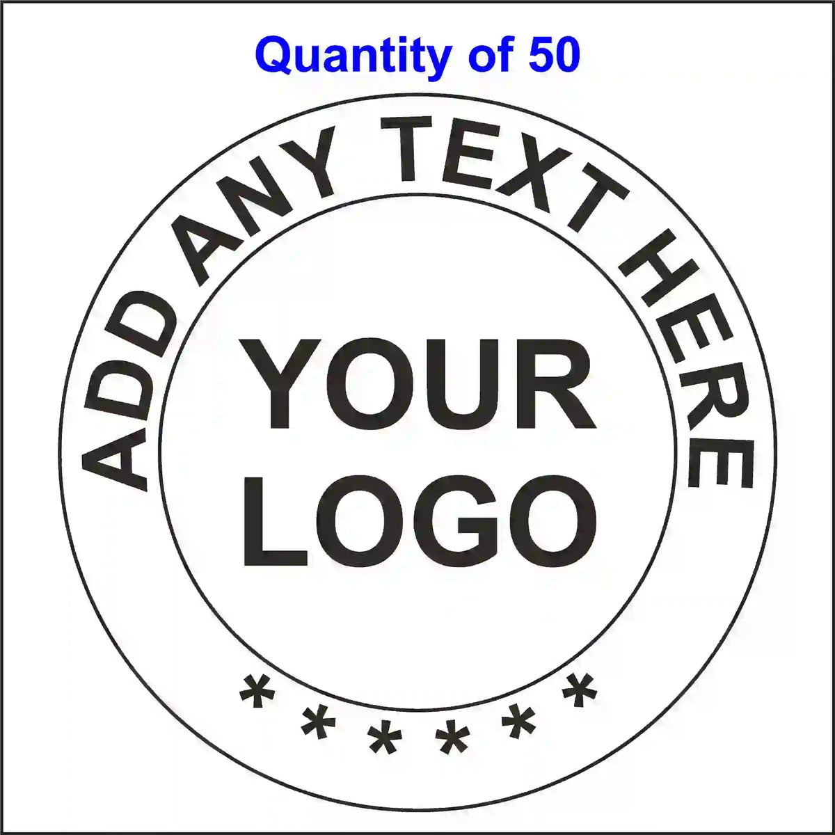 Circular stamp design with customizable text and logo area on a white background