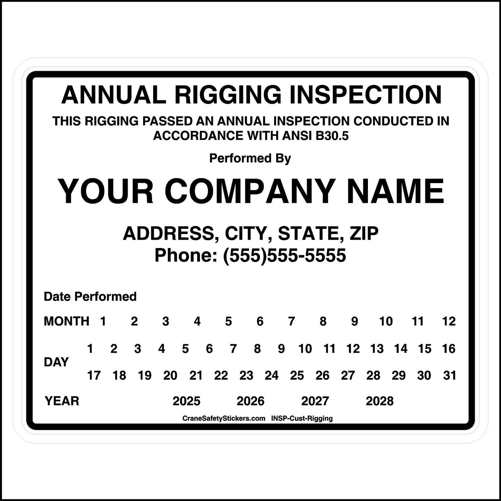 Crane & Vehicle Inspection Stickers | OSHA, ASME & FMCSA Compliant ...