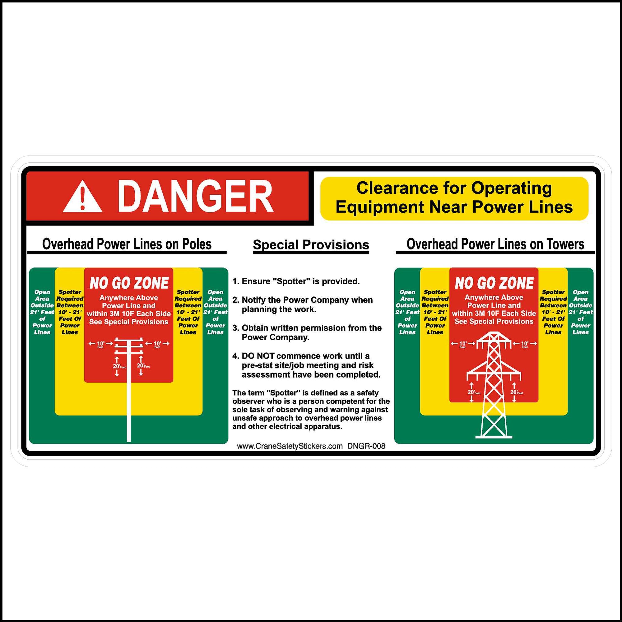 DANGER Clearance for Operating Equipment Near Power Lines Safety Sticker.