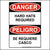 This Bilingual English and Spanish Danger Hard Hats Required Sticker Is Printed With. DANGER Hard Hats Required. PELIGRO SE REQUIERE CASCO.